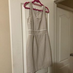 LOFT beige and white striped dress
